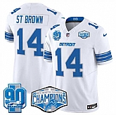 Men's Detroit Lions #14 Amon-Ra St. Brown White 2024 NFC North Champions 90th Anniversary Patch F.U.S.E. Vapor Limited Stitched Jersey,baseball caps,new era cap wholesale,wholesale hats